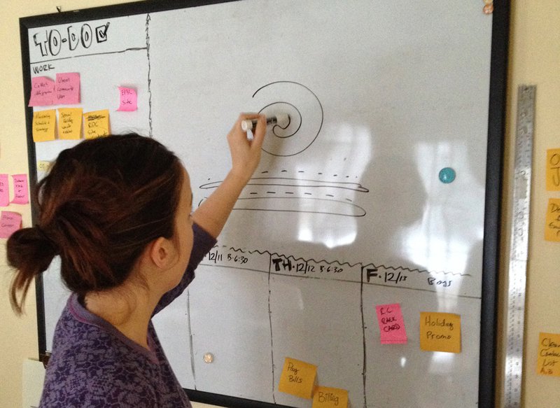 Design thinking is only one way to use the whiteboard. Here Laurel plans the perfect cookie.